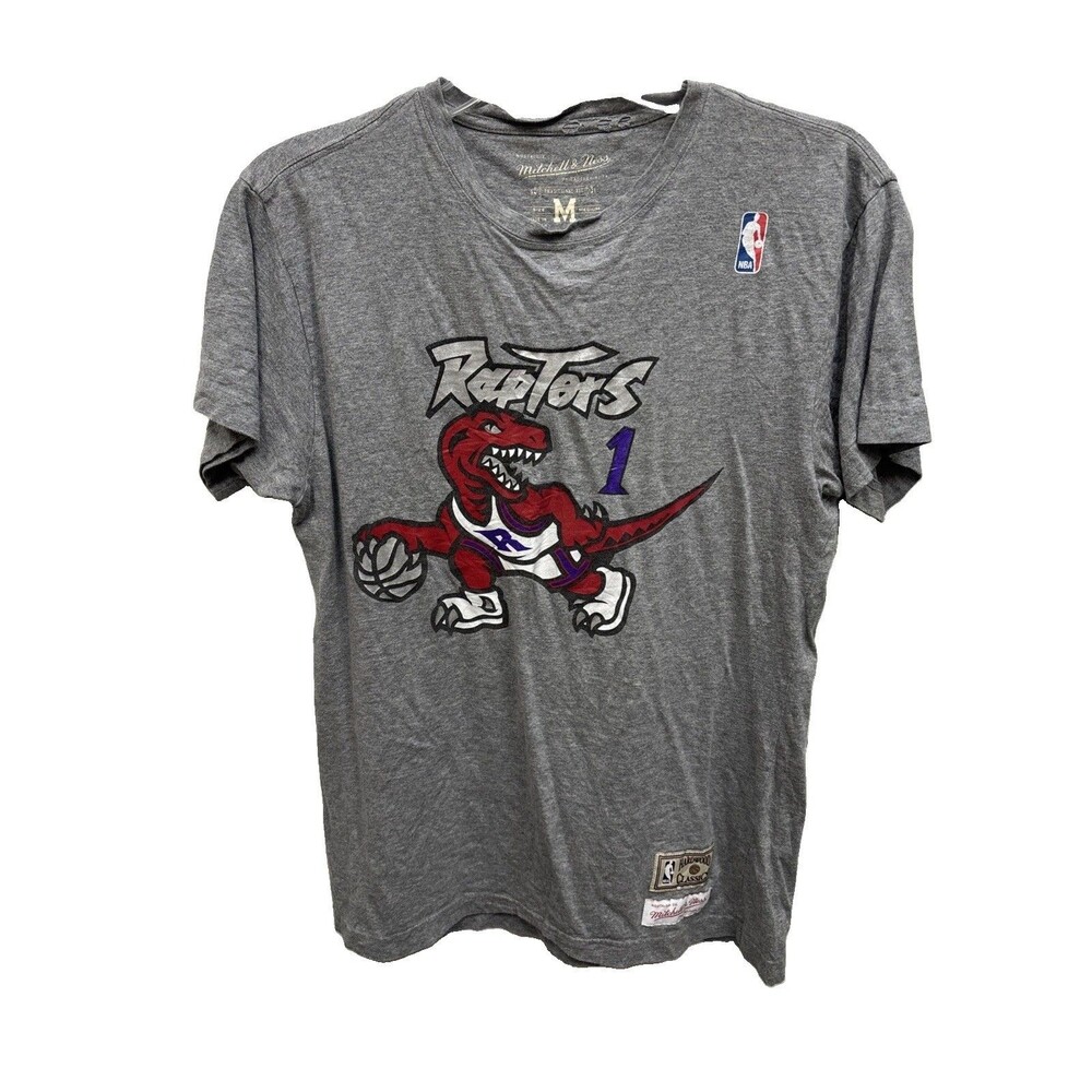 Mitchell Ness Toronto Raptors Tracy Mcgrady Men T Shirt M Gray NBA Cotton Flaw